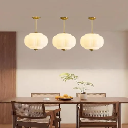 Milk Glass Ceiling Light, 15 Inch Metal Glass Semi view 2