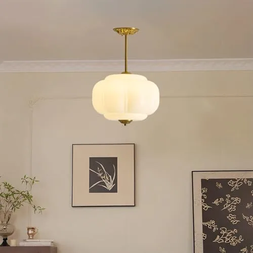Milk Glass Ceiling Light, 15 Inch Metal Glass Semi view 3