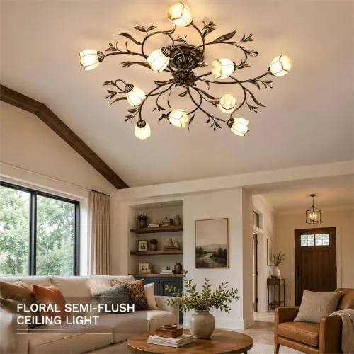 39.5 Inch 10-Light Branch Shaped Creative Retro Style Flower view 2