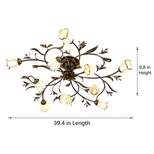 39.5 Inch 10-Light Branch Shaped Creative Retro Style Flower view 3