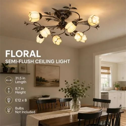 31.5 Inch 8-Light Branch Shaped Ceiling Lights, Creative Retro view 2