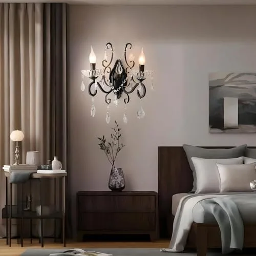 2-Light Crystal Wall Light, 14.6 Inch Vintage Wall Sconce view 2