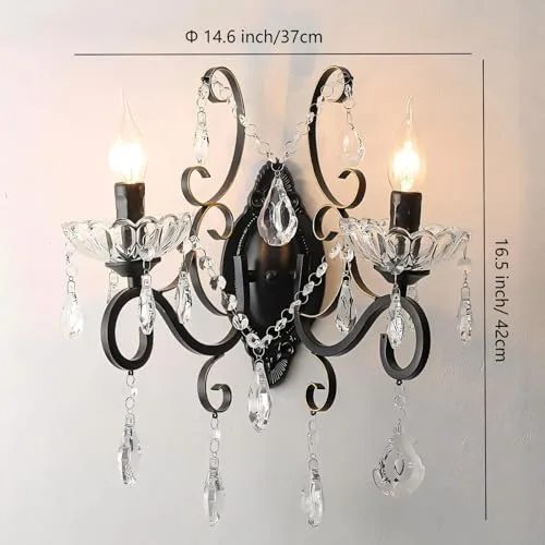 2-Light Crystal Wall Light, 14.6 Inch Vintage Wall Sconce view 3