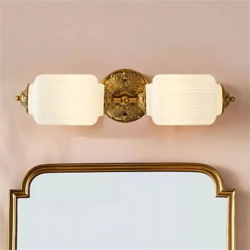 Milk Glass Wall Sconce, 2-Light Vintage Metal Glass Wall view 1
