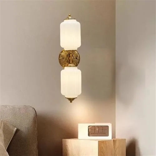 Milk Glass Wall Sconce, 2-Light Vintage Metal Glass Wall view 2