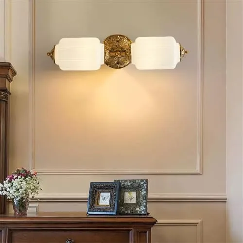 Milk Glass Wall Sconce, 2-Light Vintage Metal Glass Wall view 3