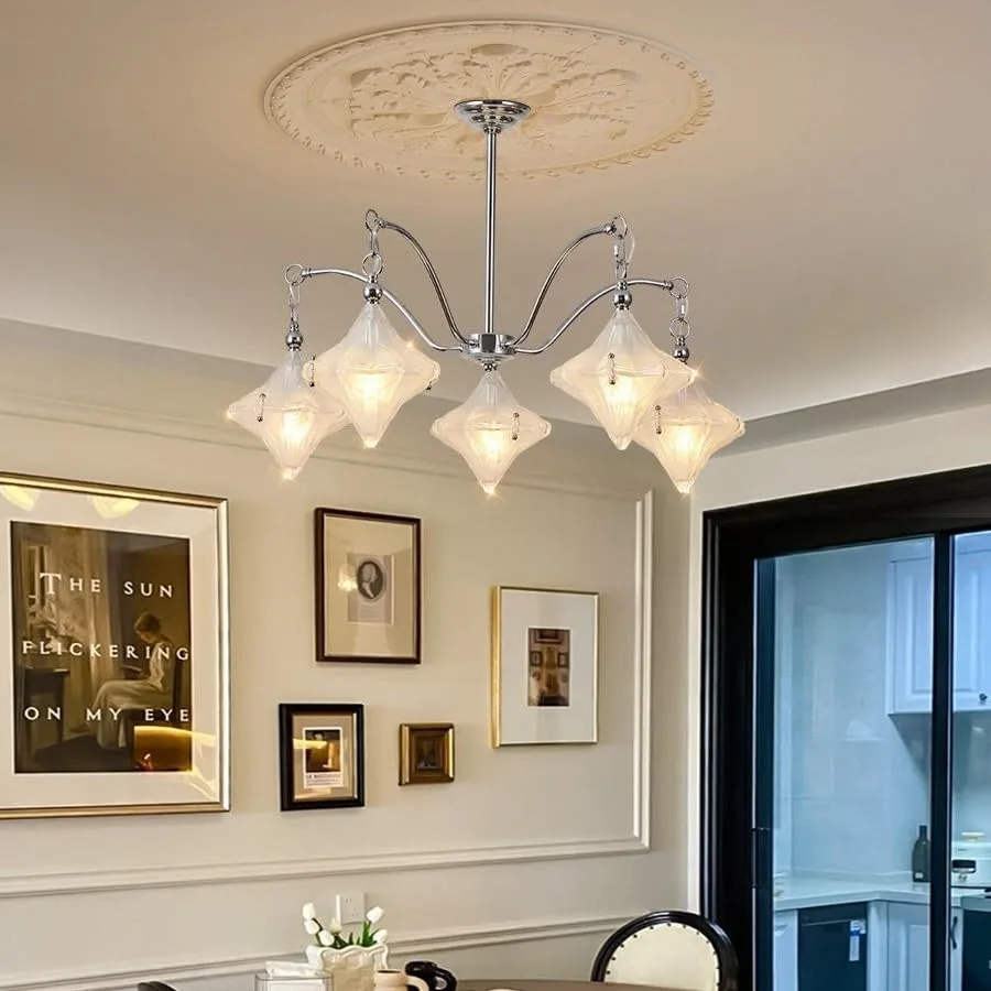 Chrome 5-Light Glass Chandelier view 3