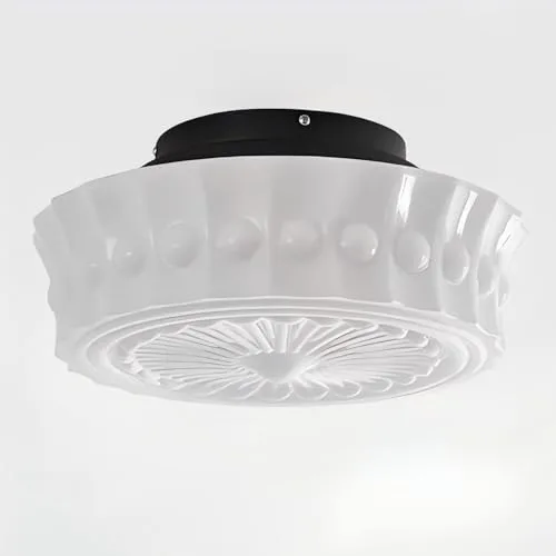 Milk Glass Ceiling Light, 13.8 Inch Mid Century Semi view 1