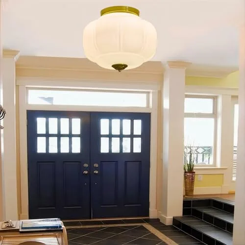 Milk Glass Ceiling Light, 15 Inch 3-Light Metal Glass view 2