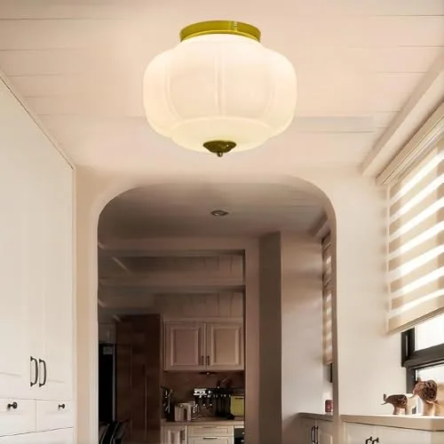Milk Glass Ceiling Light, 15 Inch 3-Light Metal Glass view 3