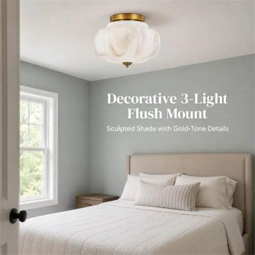 Milk Glass Ceiling Light, 15 Inch 3-Light Metal Glass view 2