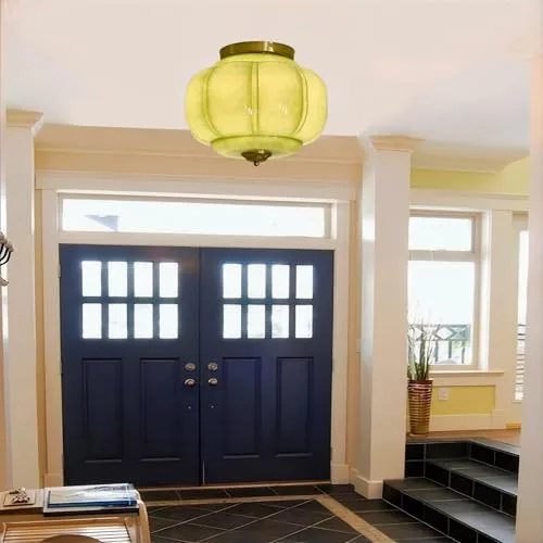 Milk Glass Ceiling Light, 15 Inch 3-Light Metal Glass view 2