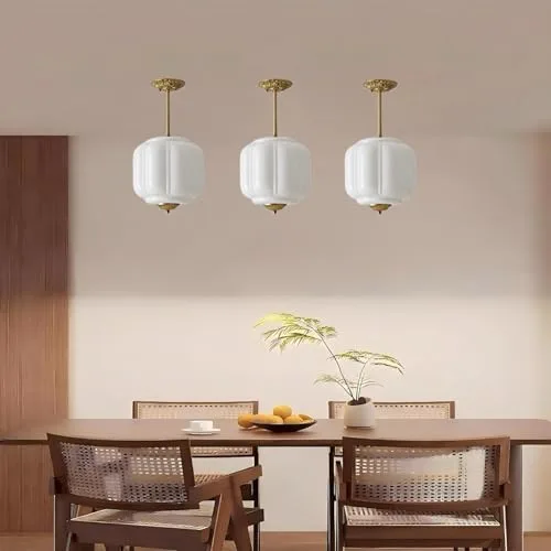 Milk Glass Chandelier, 9.8 Inch Metal Glass Semi Flush view 2