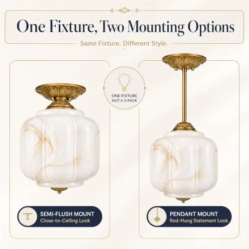 Dual-Purpose Milk Glass Pendant Light Chandelier, 9.8 Inch Metal view 2