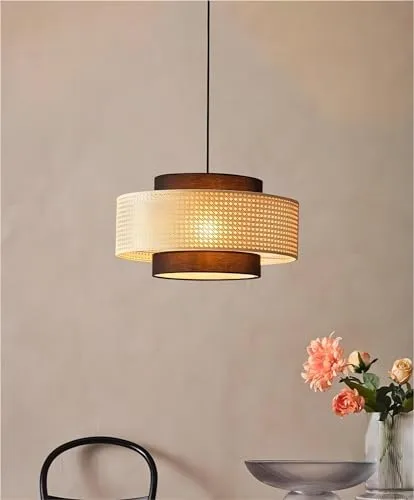 Rattan Farmhouse Pendant Light Fixture, Hand Woven Dining Room view 1