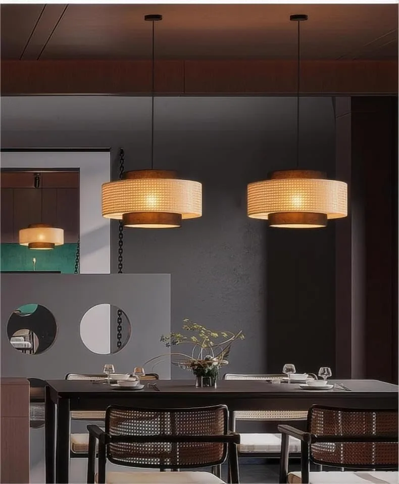 Rattan Farmhouse Pendant Light Fixture, Hand Woven Dining Room view 2