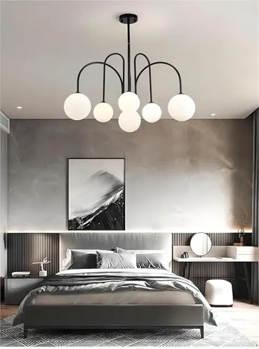 Mid-Century Dining Room Chandelier 6 Lights Glass Globe Chandelier view 2