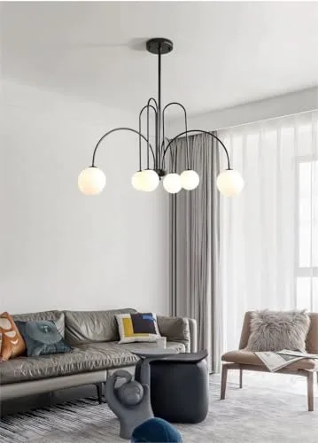 Mid-Century Dining Room Chandelier 6 Lights Glass Globe Chandelier view 3