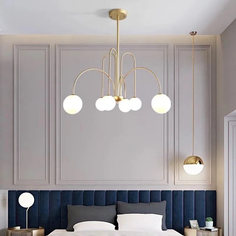Mid-Century Dining Room Chandelier 6 Lights Glass Globe Chandelier view 3