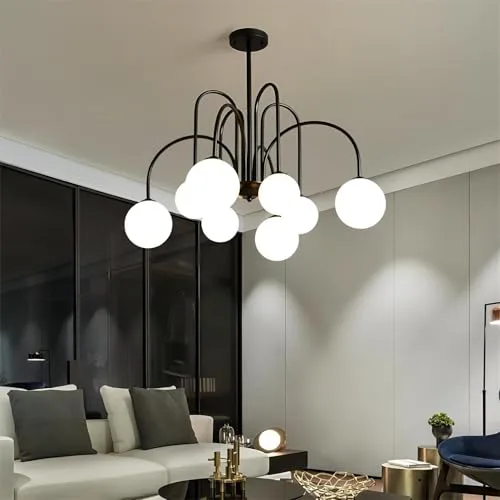 Mid-Century Dining Room Chandelier 8 Lights Glass Globe Chandelier view 1
