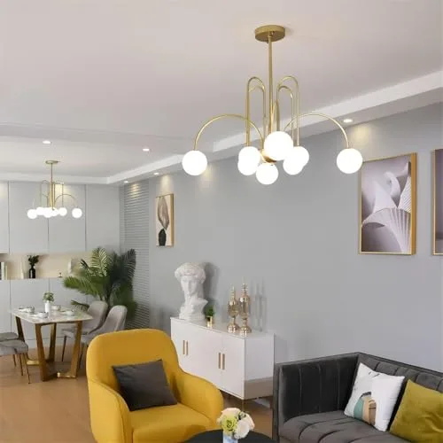 Mid-Century Dining Room Chandelier 8 Lights Glass Globe Chandelier view 3