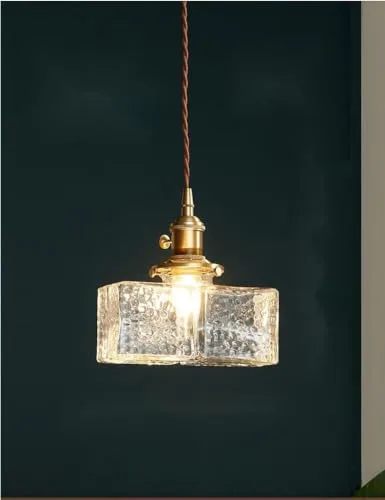 1-Light Clear Pendant Light, Vintage Glass Brass Hanging Lamp view 1