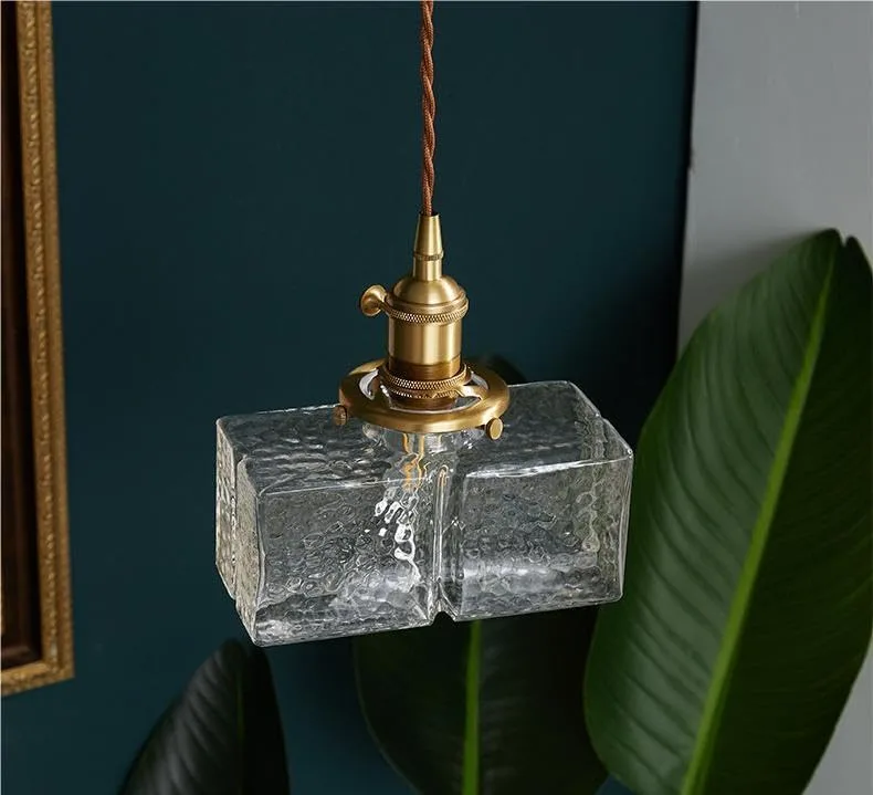 1-Light Clear Pendant Light, Vintage Glass Brass Hanging Lamp view 2