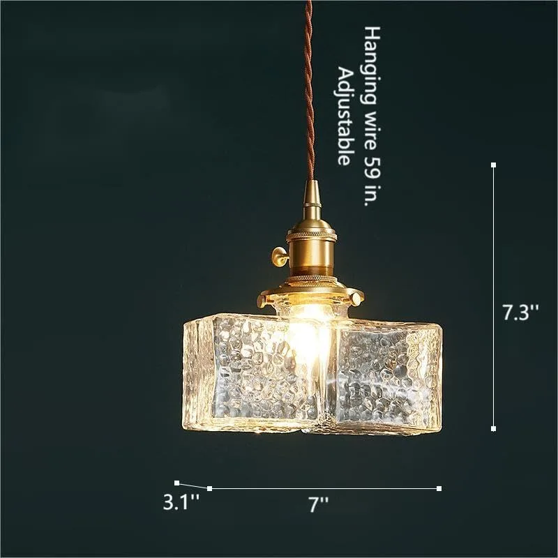 1-Light Clear Pendant Light, Vintage Glass Brass Hanging Lamp view 3