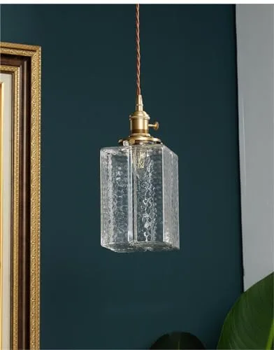 1-Light Clear Pendant Light, Vintage Glass Brass Hanging Lamp view 2