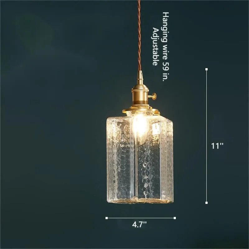 1-Light Clear Pendant Light, Vintage Glass Brass Hanging Lamp view 3