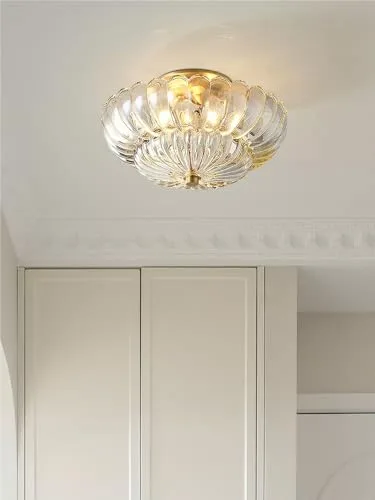 Gold Base & Clear Lampshade Close to Ceiling view 2