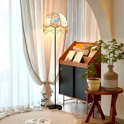 Vintage Floor Lamp, Floor Standing Light with Floral Cloth view 2