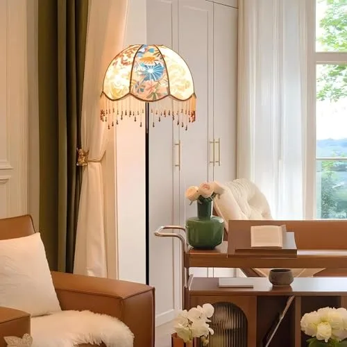 Vintage Floor Lamp, Floor Standing Light with Floral Cloth view 3