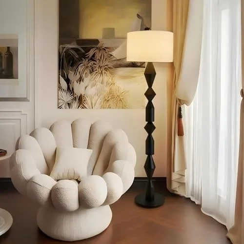 Vintage Floor Lamp, Floor Light with Cloth Lampshade Wood view 3