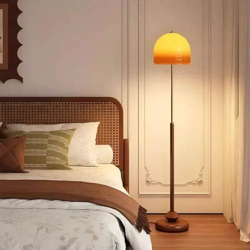 Orange Floor Lamp, Bauhaus Bedside Lamp with Glass Lampshade view 1
