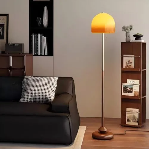 Orange Floor Lamp, Bauhaus Bedside Lamp with Glass Lampshade view 2