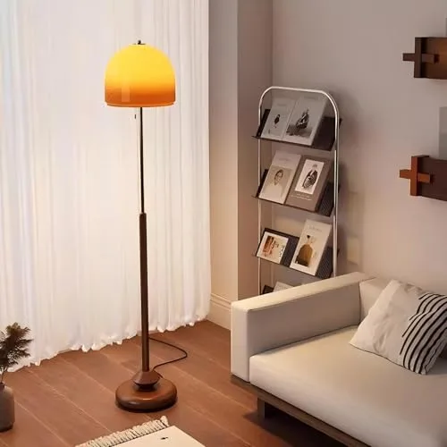 Orange Floor Lamp, Bauhaus Bedside Lamp with Glass Lampshade view 3