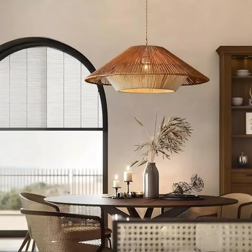 19.7 Inch Bohemian Rattan Pendant Light, Twine Woven Chandelier, view 3