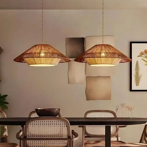 23.6 Inch Bohemian Rattan Pendant Light, Twine Woven Chandelier, view 2