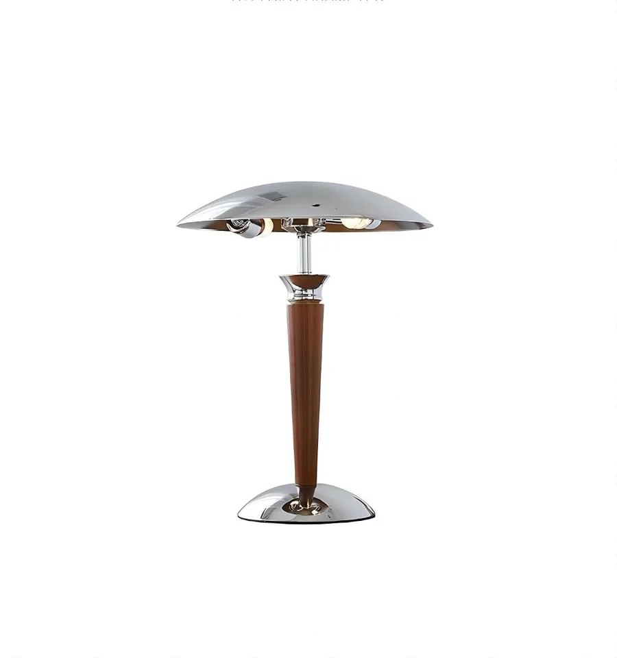 Chrome + Walnut 2-Light Ironmongery Table Lamp view 1