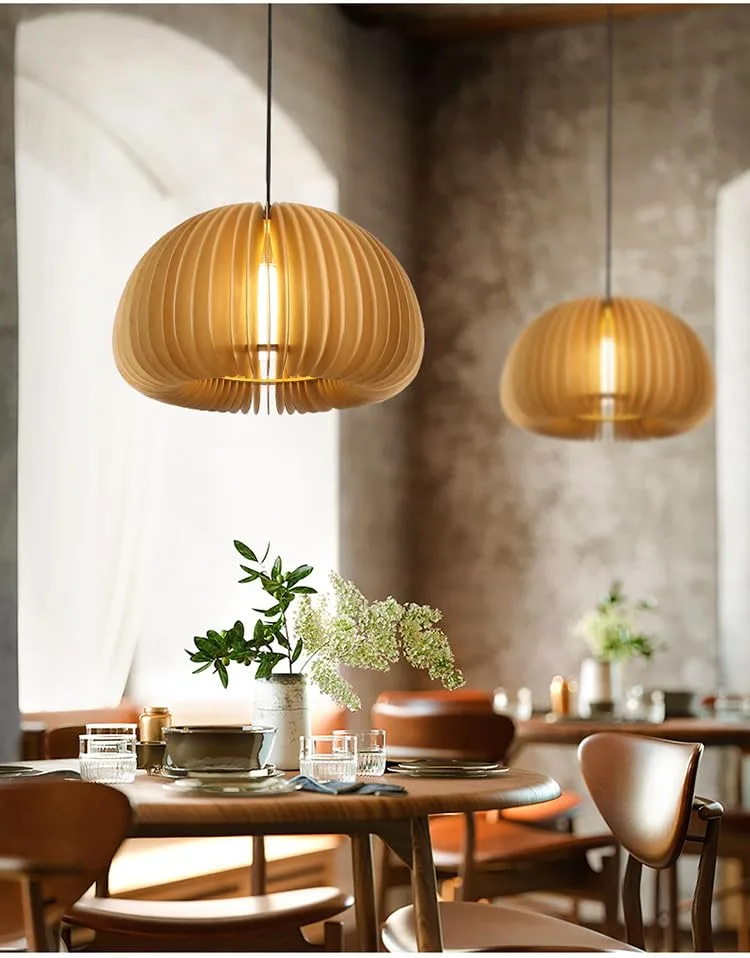 13.8 Inch Vintage Pendant Light, 1-Light Wooden Pumpkin Shape view 2