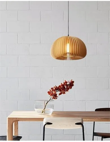 16.5 Inch Vintage Pendant Light, 1-Light Wooden Pumpkin Shape view 2