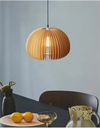 16.5 Inch Vintage Pendant Light, 1-Light Wooden Pumpkin Shape view 3
