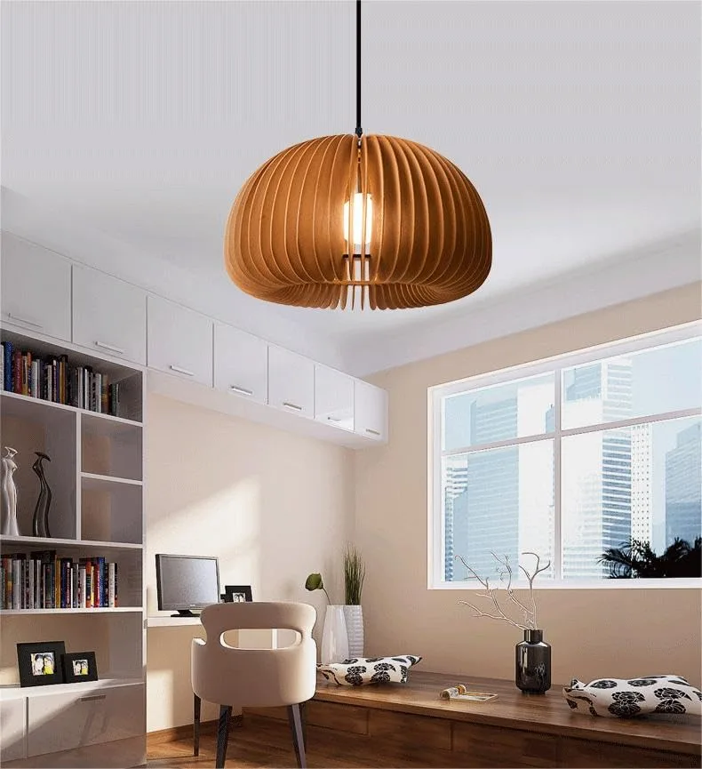 19.7 Inch Vintage Pendant Light, 1-Light Wooden Pumpkin Shape view 2