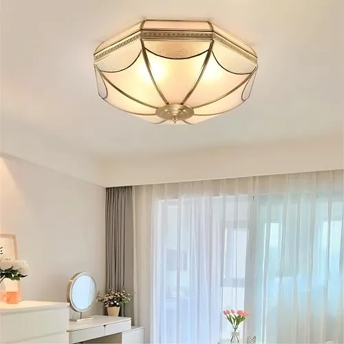 13.8 Inch Flush Mount Ceiling Light, 3 Lights Brass view 2