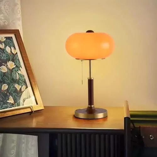 Vintage Table Lamp, Decorative Table Light with Glass Shade view 1