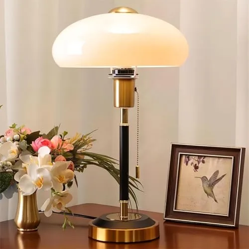 Vintage Table Lamp, Decorative Mushroom Table Light with Glass view 1