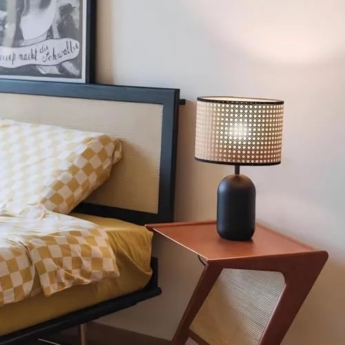 Beige+Black 1-Light Rattan Table Lamp view 3