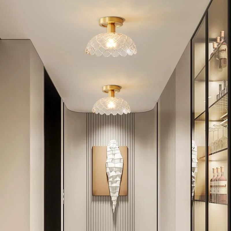 American Simple All-Copper Glass Ceiling Light Corridor Cloakroom Light view 2