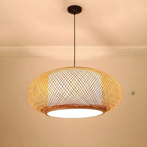 Bamboo Cane Woven Hanging Light 1 Light Embellished Chandelier view 2